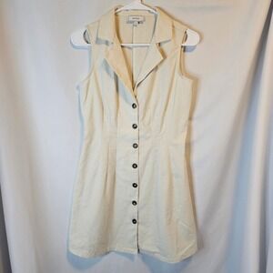 RIHOAS Button Down Vest Dress Womens Small Cream Linen Blend Parisian Chic Mini